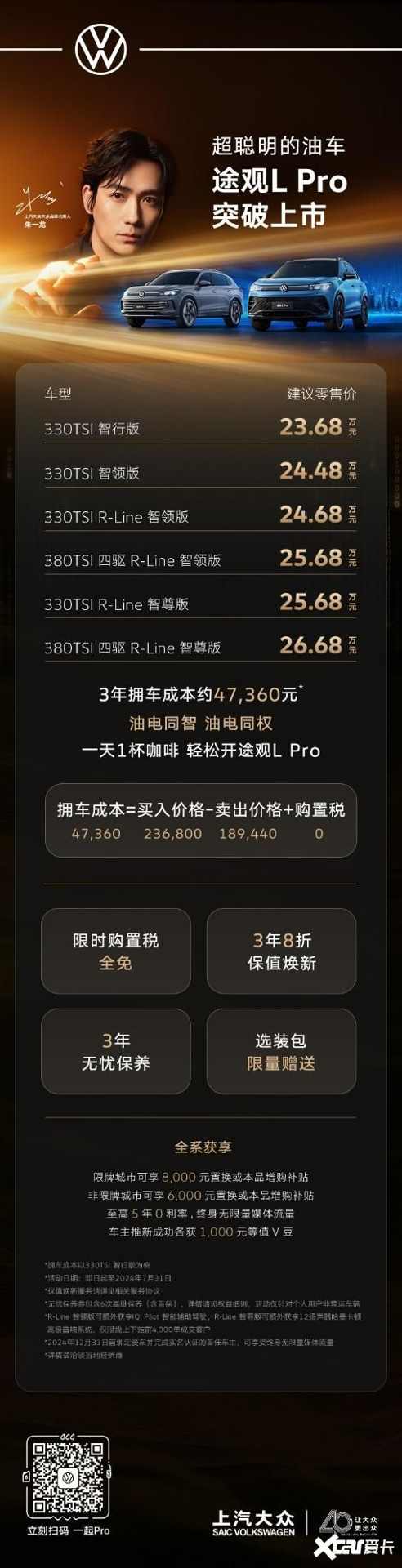 途观L Pro开启油电同智新时代 三年拥车成本仅47,360元起-图1