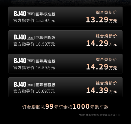 13.29万起 BJ40家族上新三款车型